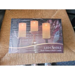 LED Off-white Pillar Candle Set of 3 Real-flame Flickering Remote NEW